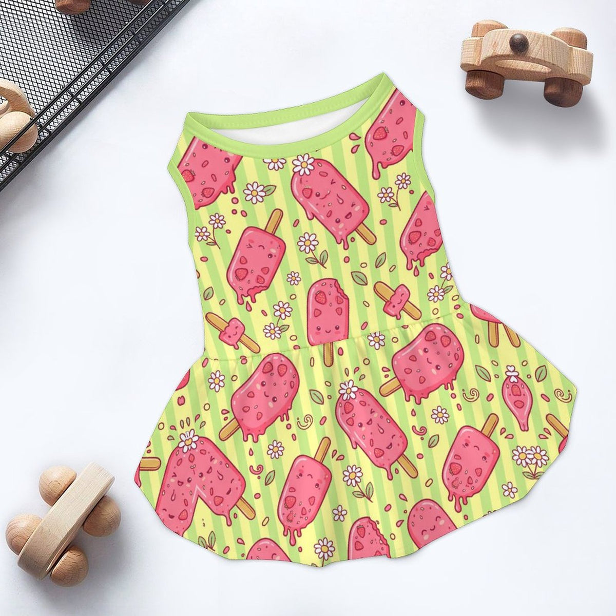 Sweet Strawberry Popsicle Large Dog Ruffle Dog Dress