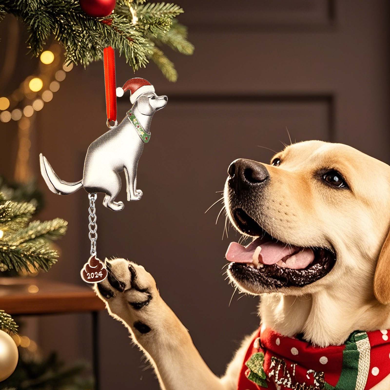 Dog Pooping Christmas Ornament – Funny Holiday Gift for Dog Lovers