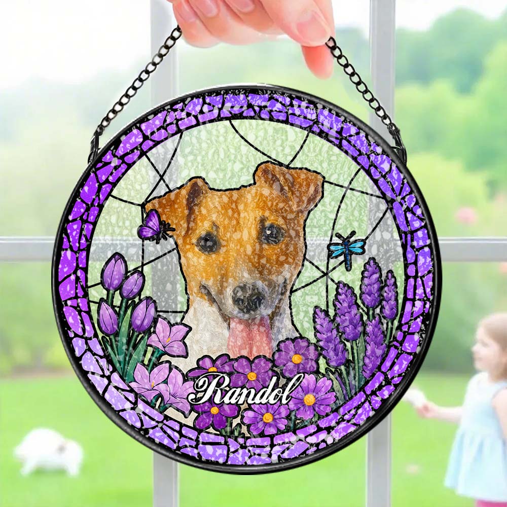 Custom Stained Glass Pet Portrait Suncatcher – Personalized Dog Lover Gift