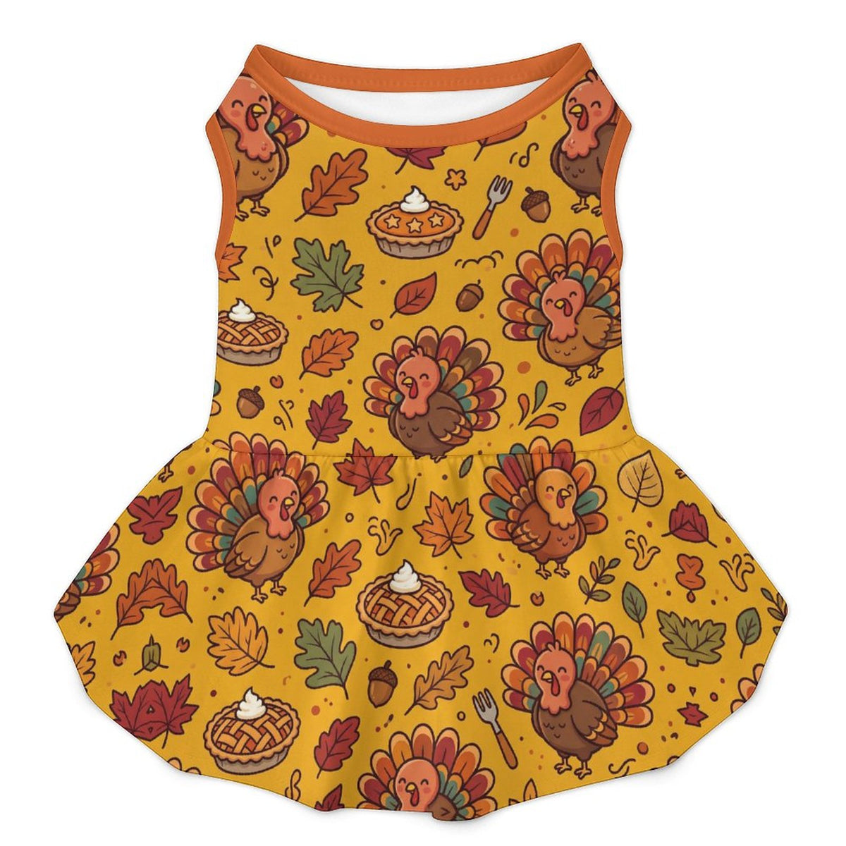 Thanksgiving Turkey Feast Large Dog Ruffle Dog Dress