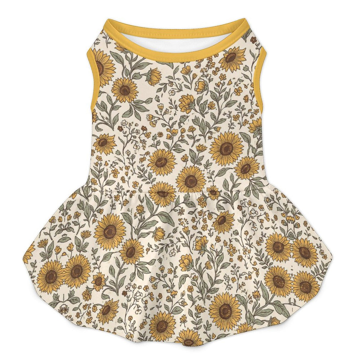 Vintage Sunflower Floral Large Dog Ruffle Dog Dress