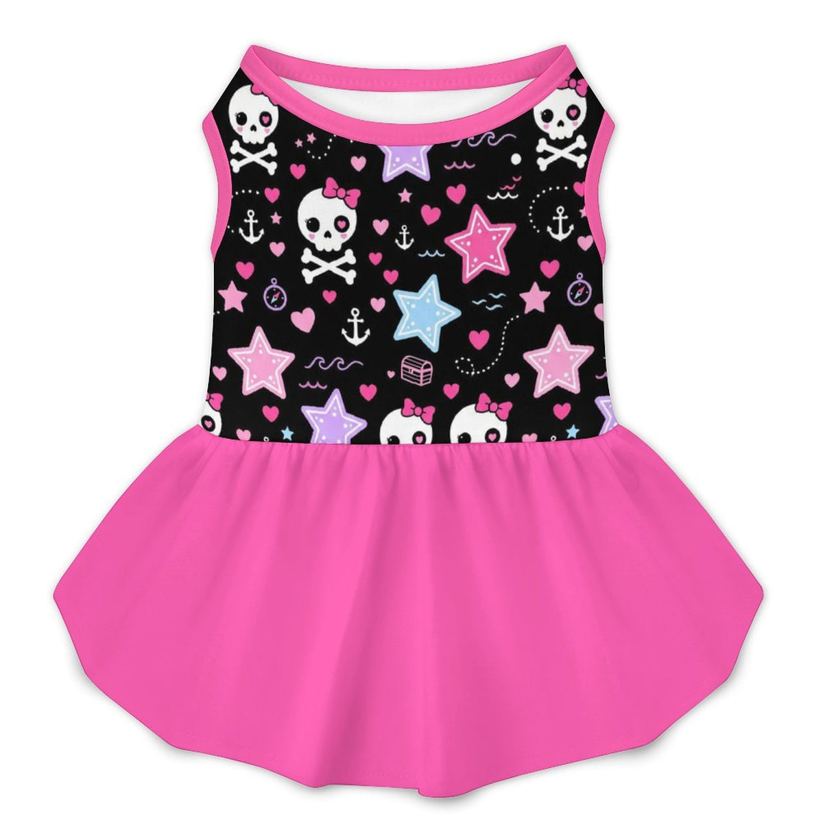 Pink Skull and Stars Small Dog Ruffle Dog Dress