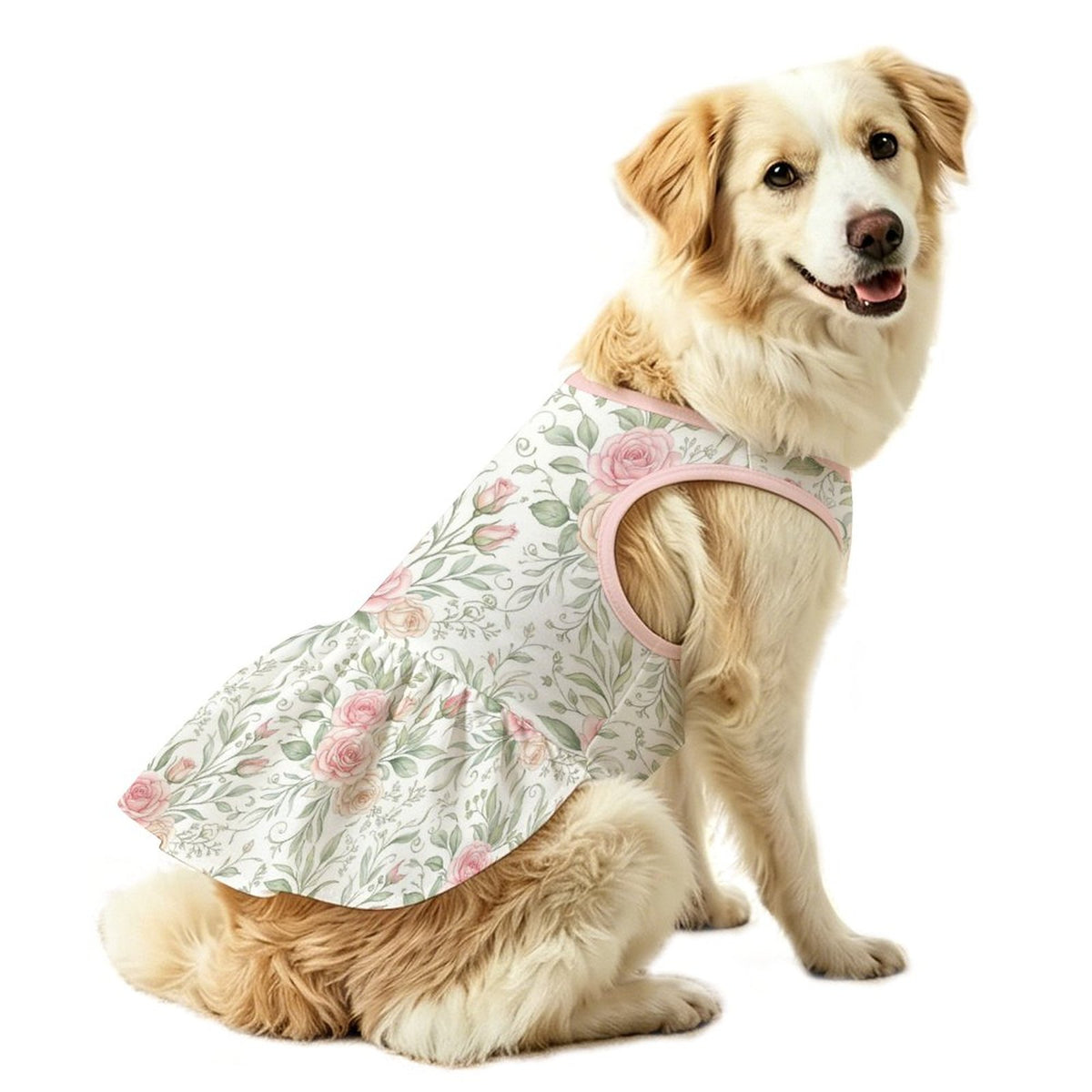 Soft Pink Rose Floral Large Dog Ruffle Dog Dress