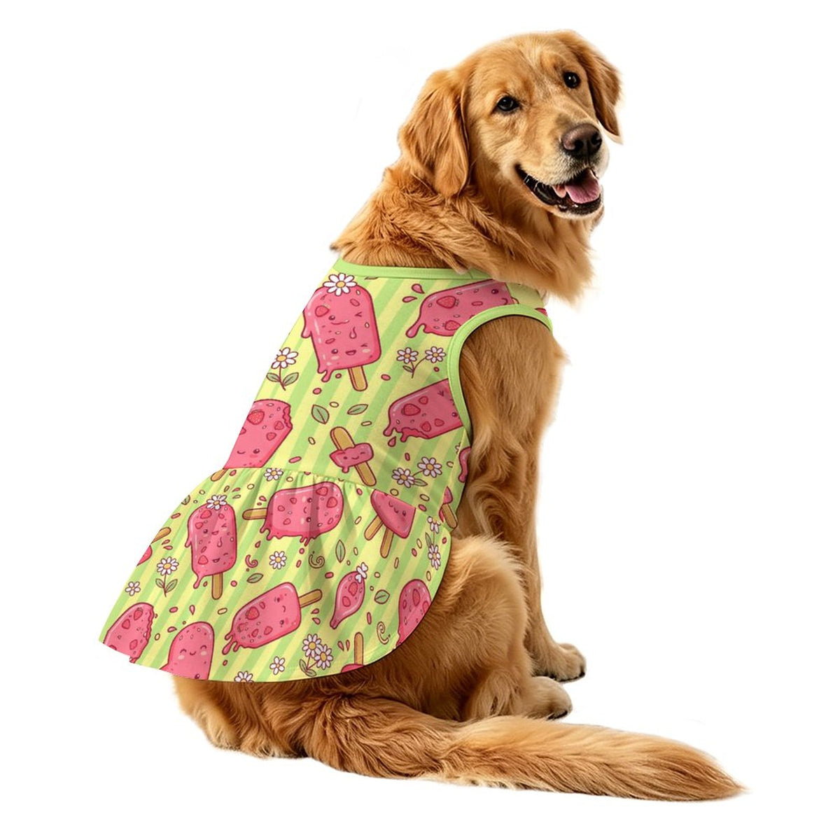 Sweet Strawberry Popsicle Large Dog Ruffle Dog Dress
