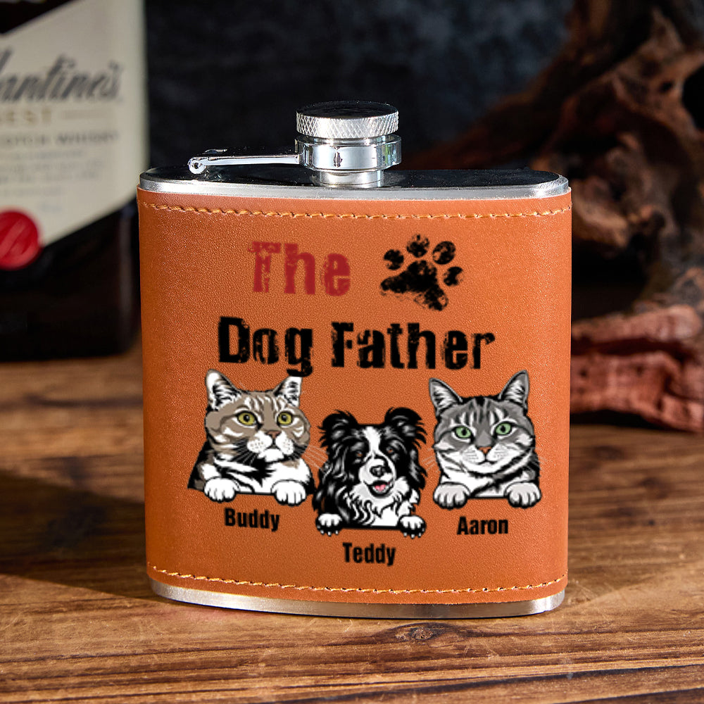 Personalized Dog Name Leather Flask