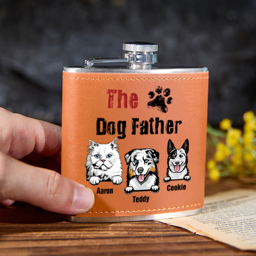 Personalized Dog Name Leather Flask