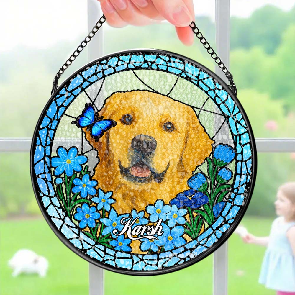 Custom Stained Glass Pet Portrait Suncatcher – Personalized Dog Lover Gift