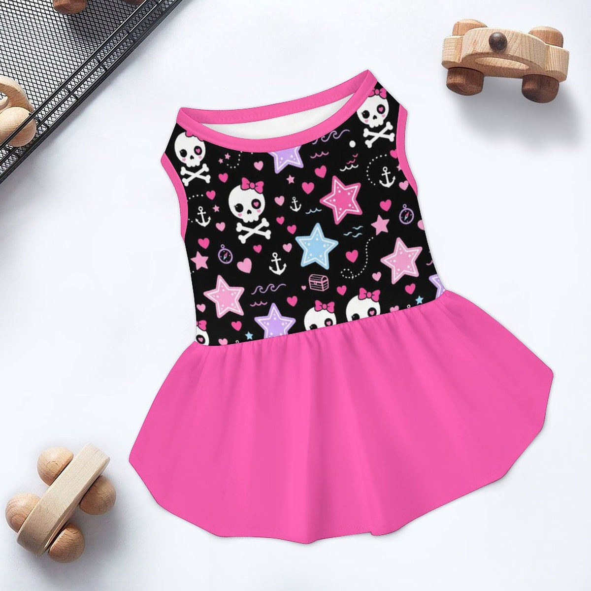 Pink Skull and Stars Small Dog Ruffle Dog Dress
