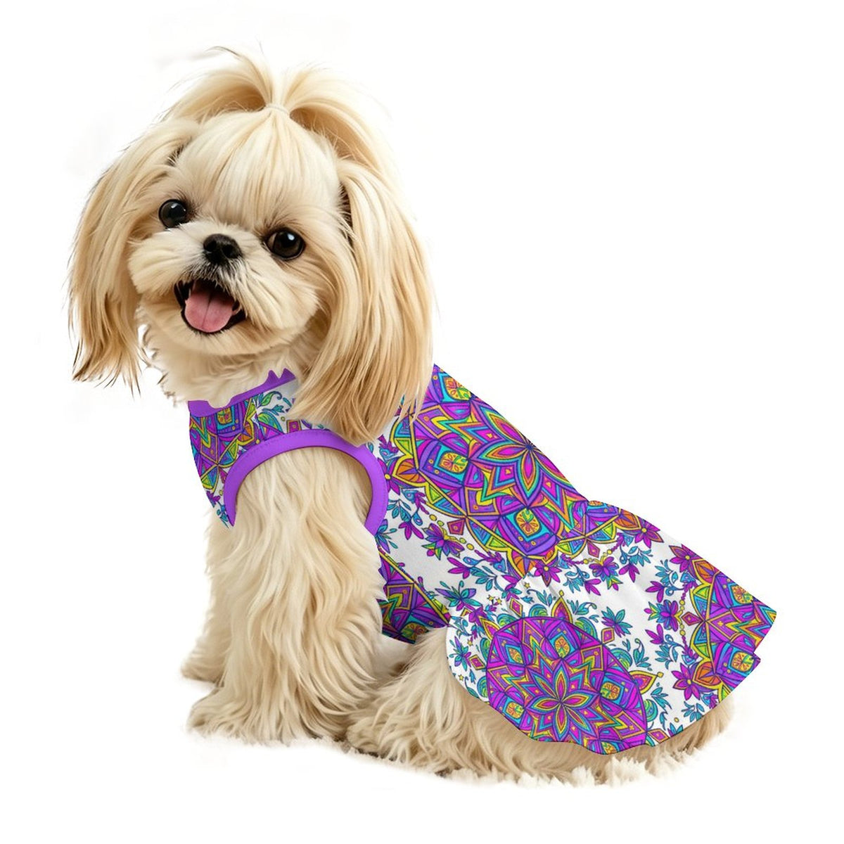Boho Mandala Floral Small Dog Ruffle Dog Dress