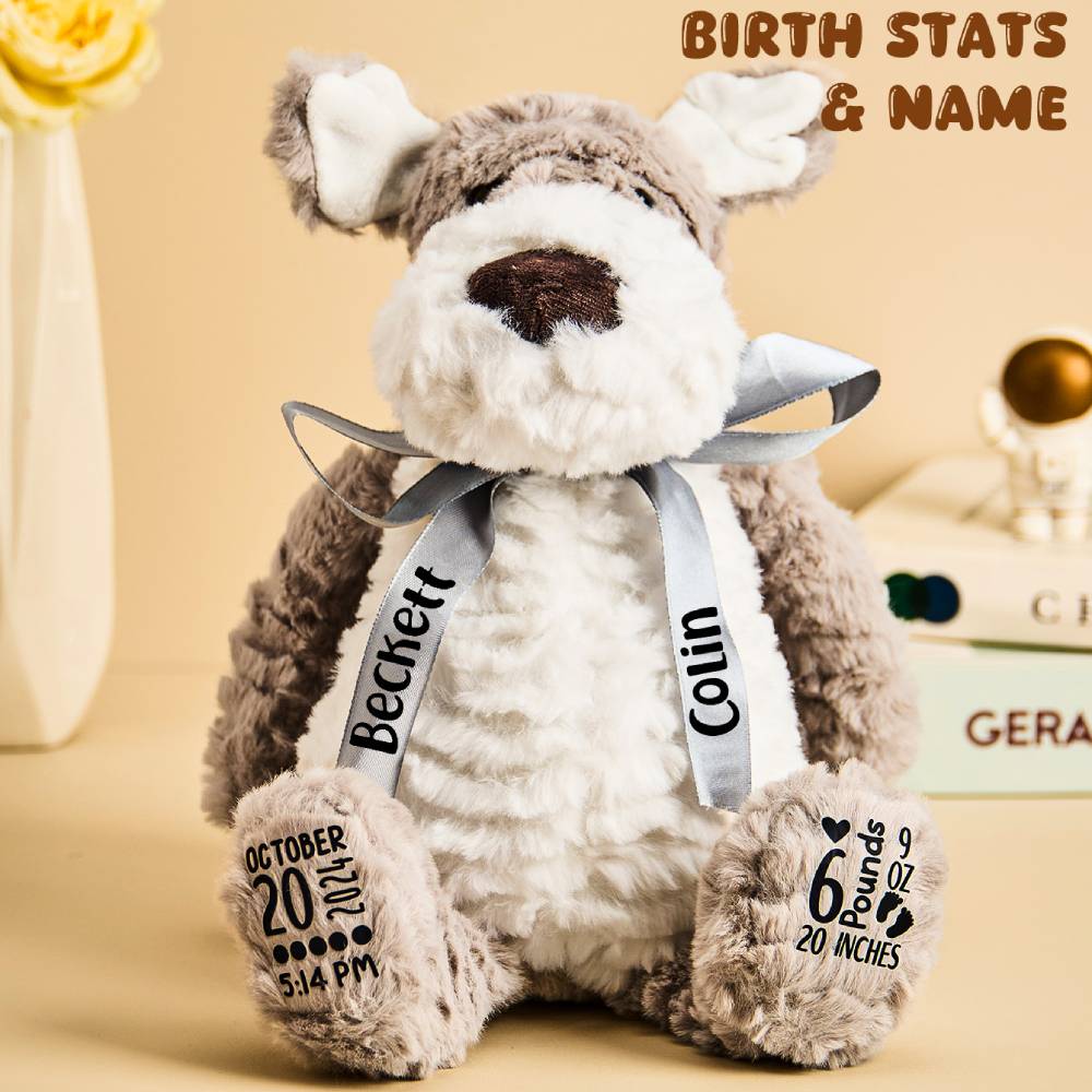 Personalized Puppy Dog Plush – Custom Birth Announcement Gift