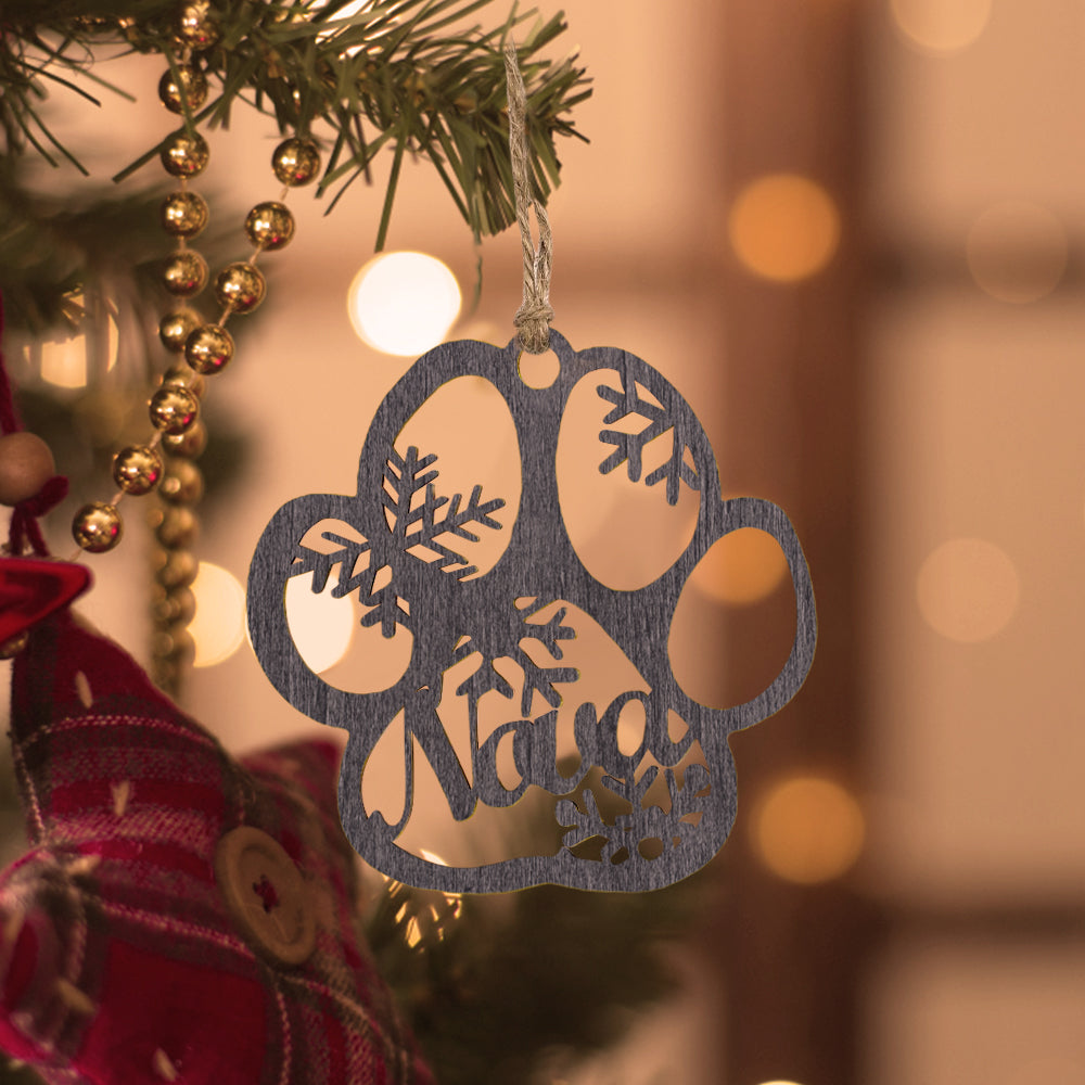 Personalized Dog Paw Ornament – Custom Wooden Keepsake for Christmas