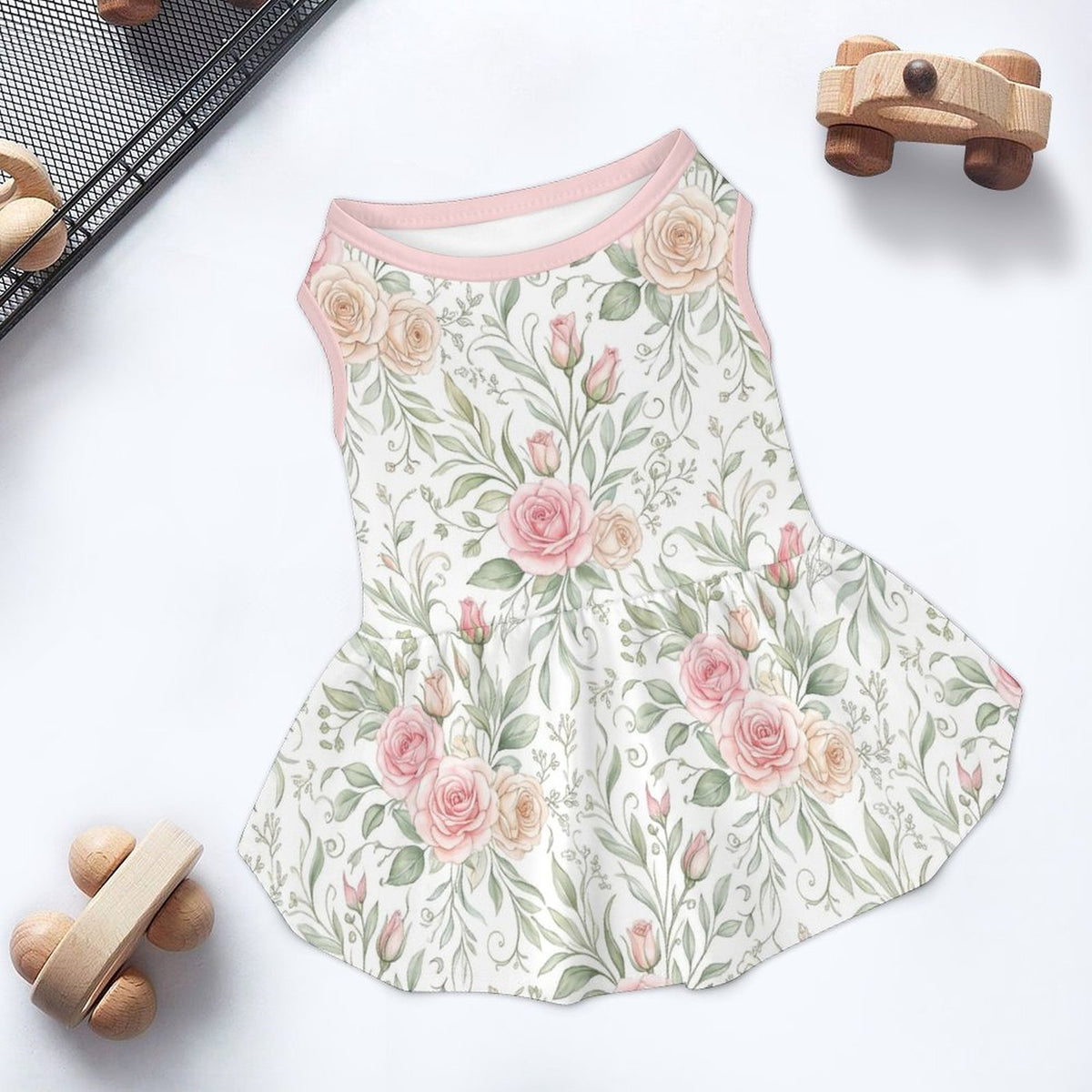 Soft Pink Rose Floral Small Dog Ruffle Dog Dress