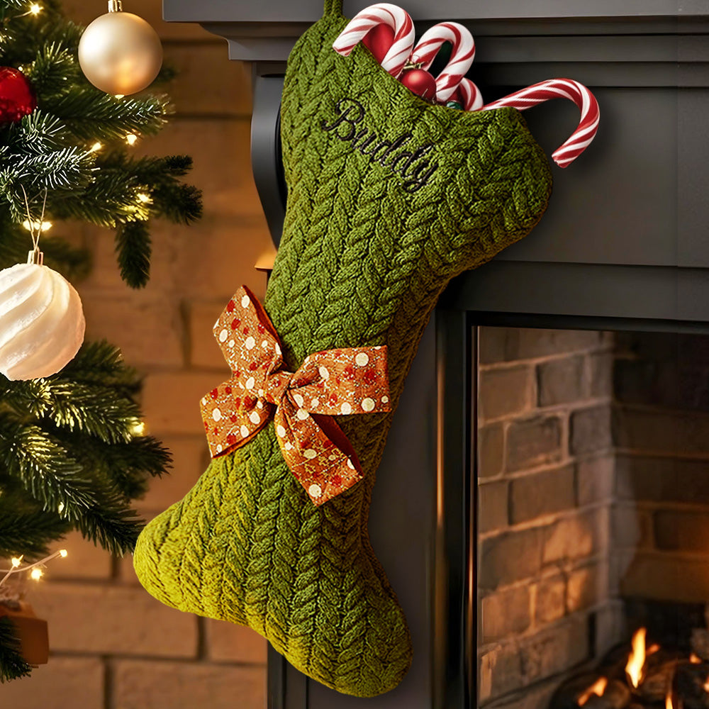 Personalized Dog Bone Christmas Stocking – Custom Holiday Gift for Pets