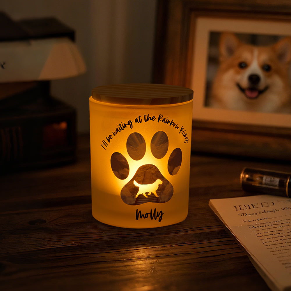 Personalized Dog Silhouette Rainbow Bridge Paw Candle Jar