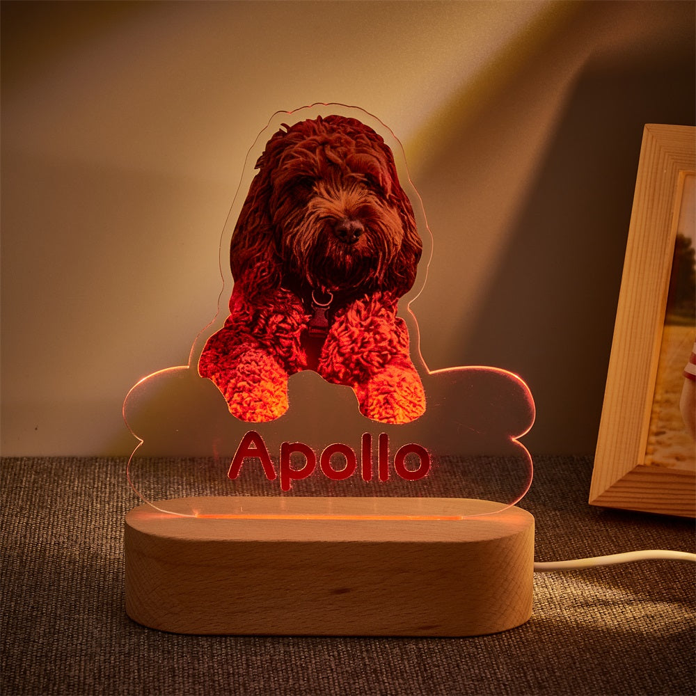 Custom Dog Night Light – Bone-Shaped Acrylic Plaque with LED Base