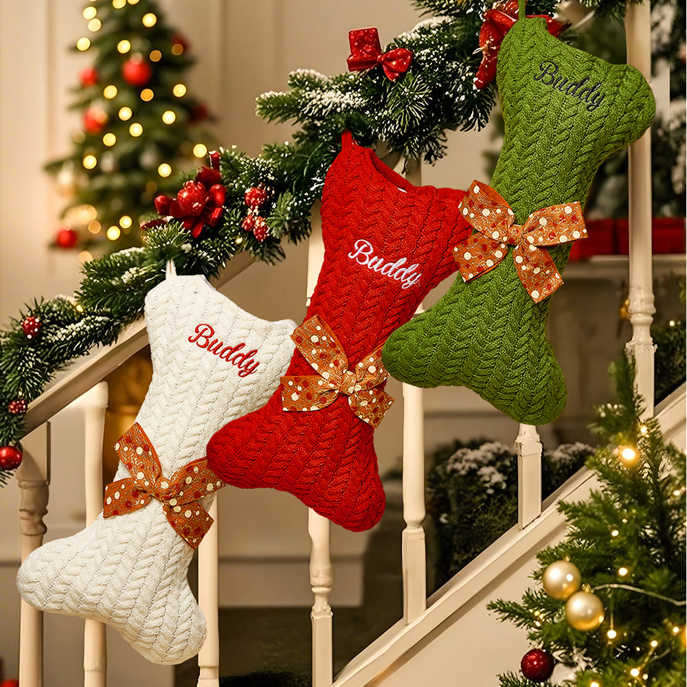 Personalized Dog Bone Christmas Stocking – Custom Holiday Gift for Pets