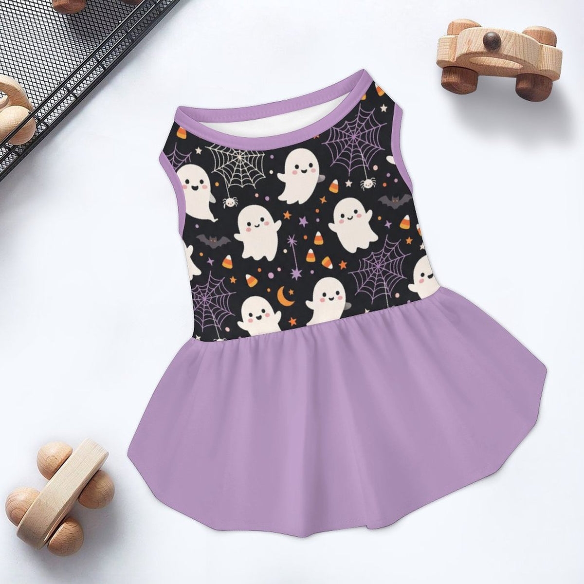 Cute Ghost Spiderweb Small Dog Ruffle Dog Dress