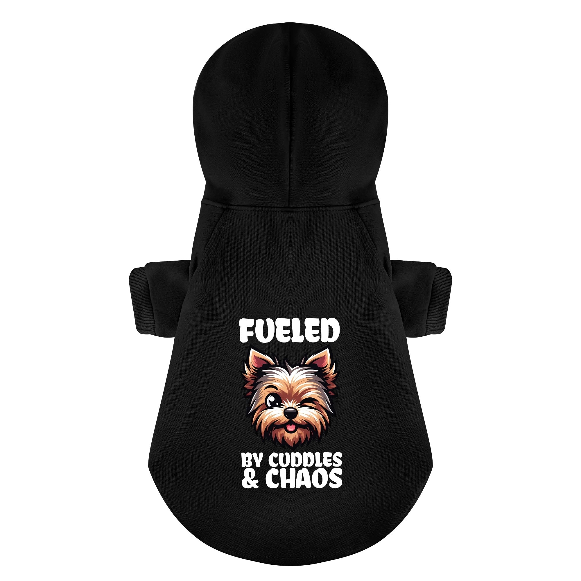 Fueled by Cuddles & Chaos - Yorkie Hoodie - Dog Clothes