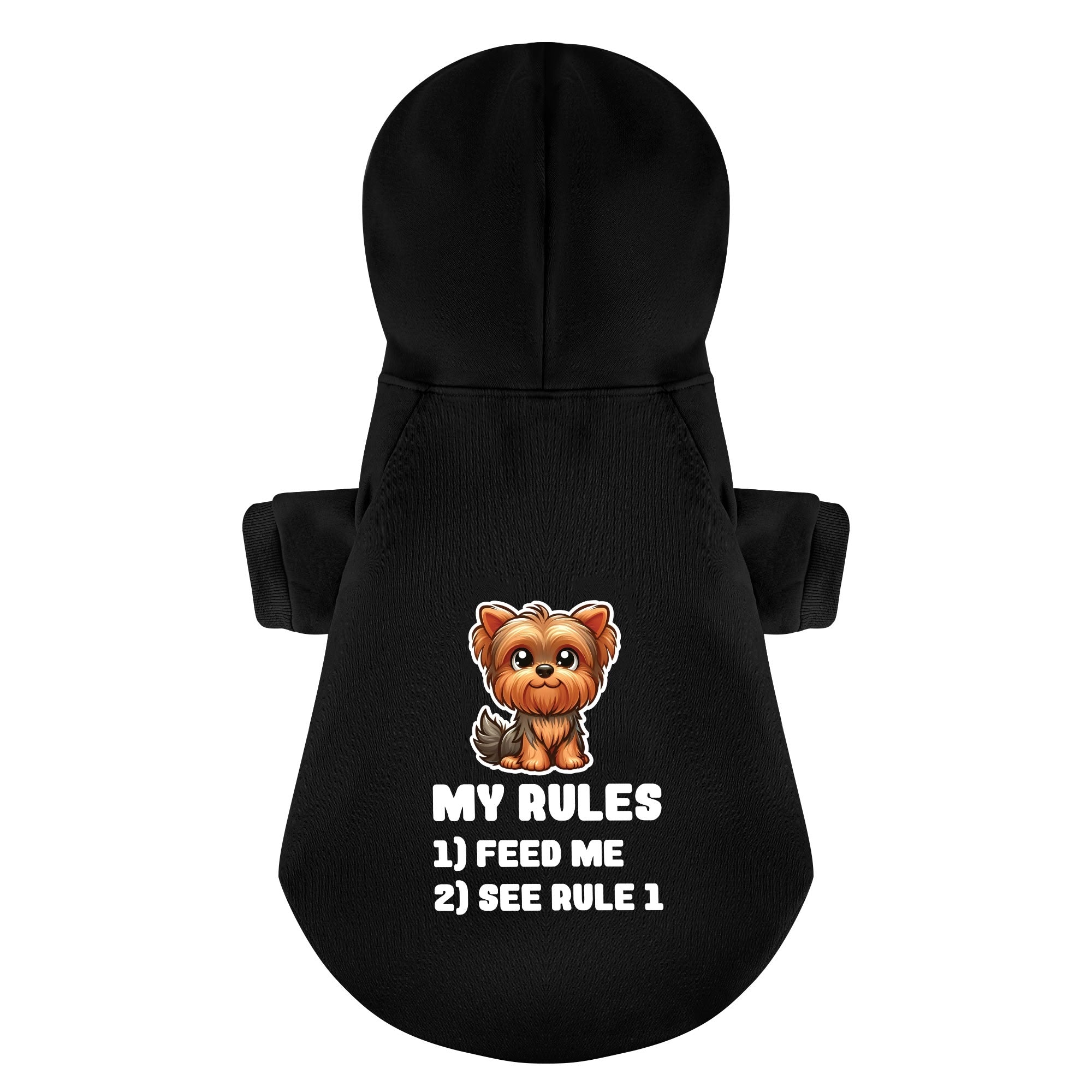 My rules 1) Feed me 2) See rule 1 - Yorkie Hoodie - Dog Clothes