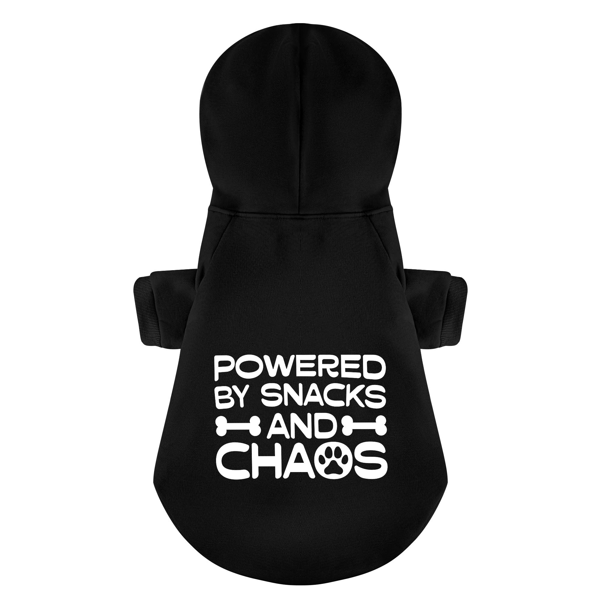 Powered by snacks and chaos – Dog Hoodie – Dog Clothes