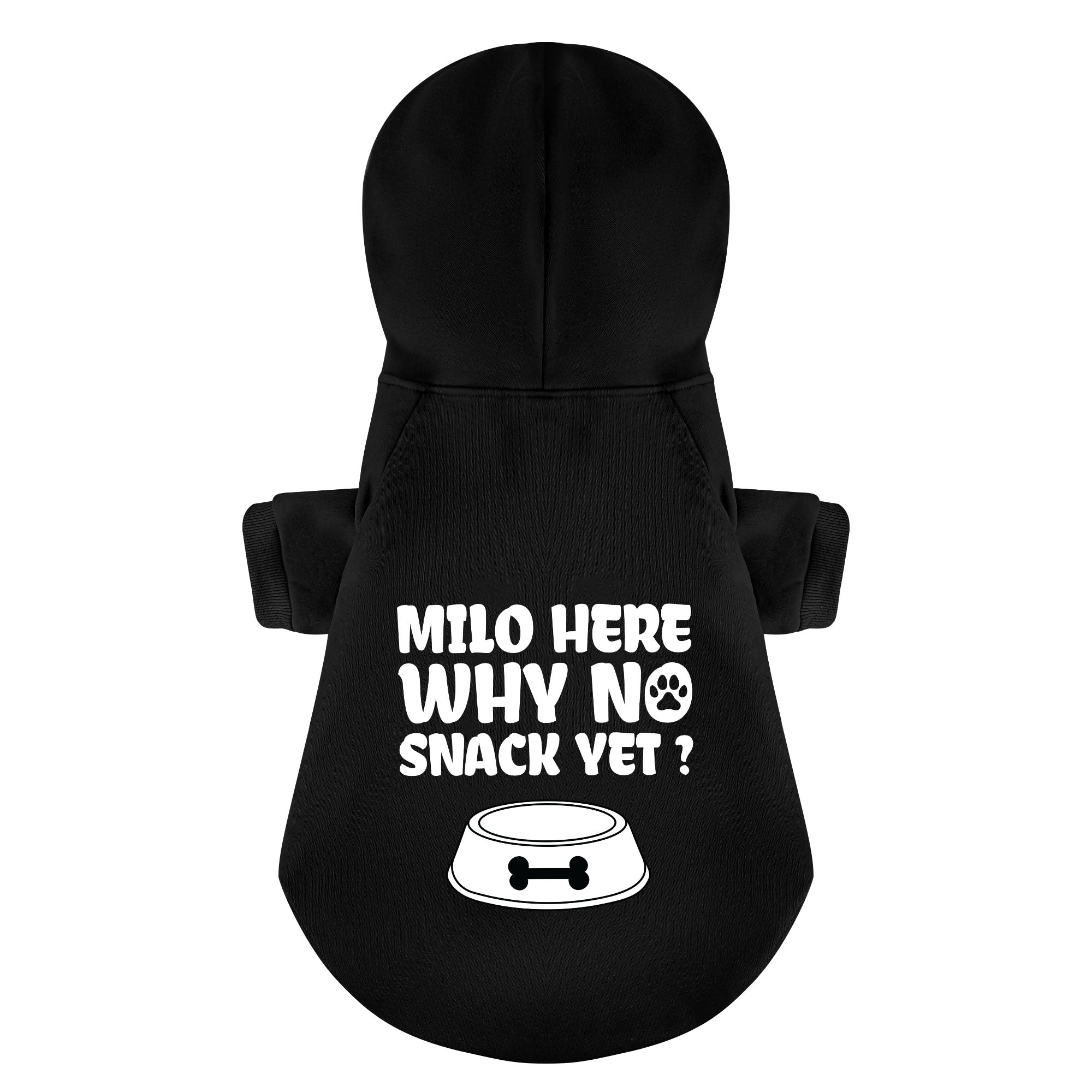 Milo  here... why no snack yet ? - personalized hoodie with your dog name – dog hoodie – dog clothes