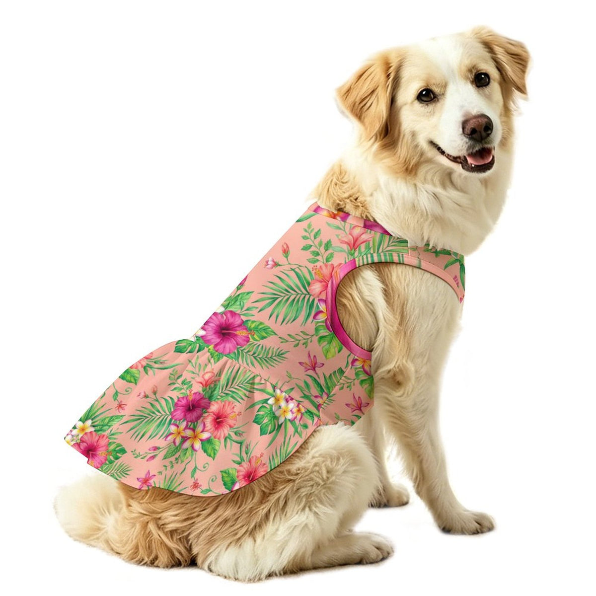 Tropical Hibiscus Floral Large Dog Ruffle Dog Dress
