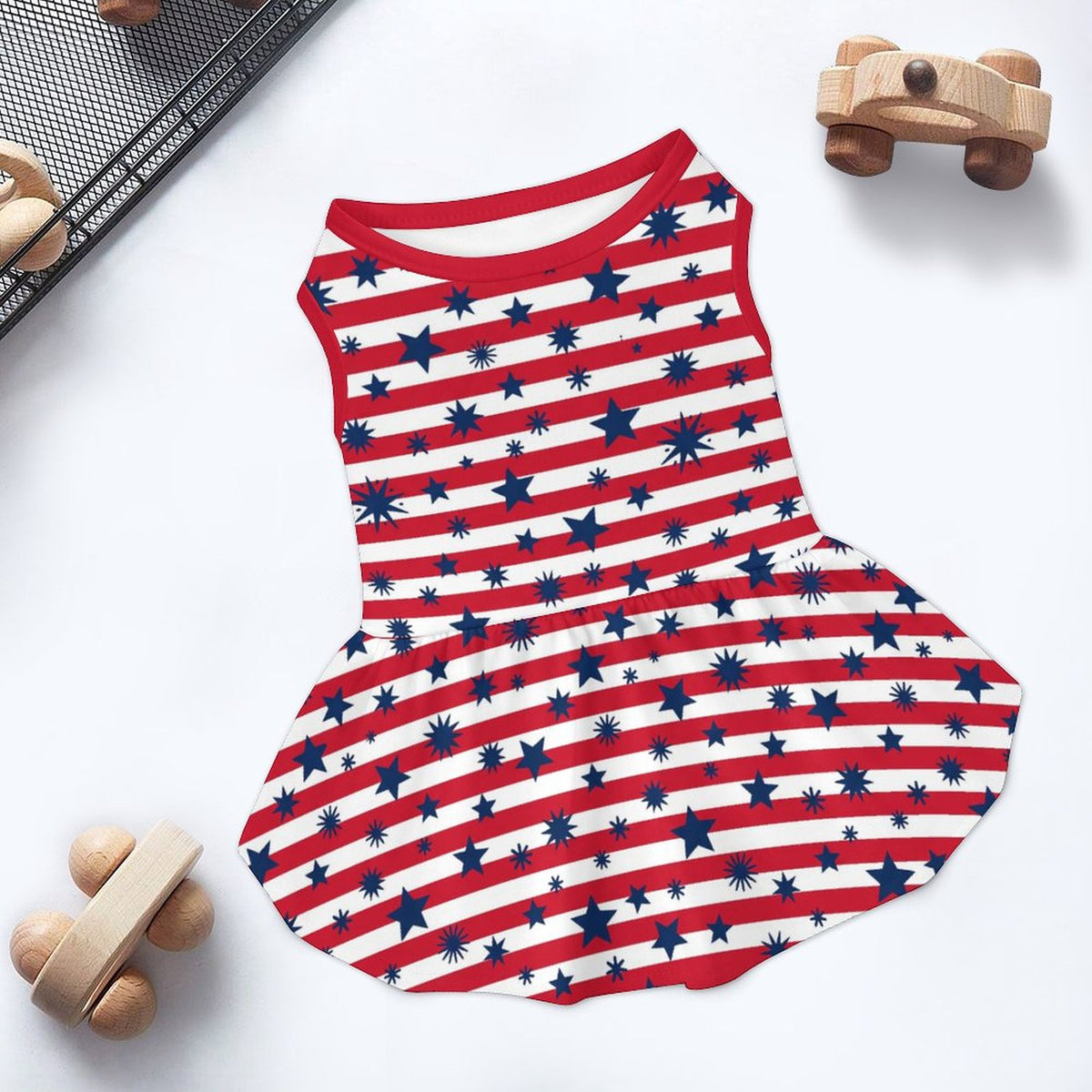 Patriotic Stars and Stripes Large Dog Ruffle Dog Dress