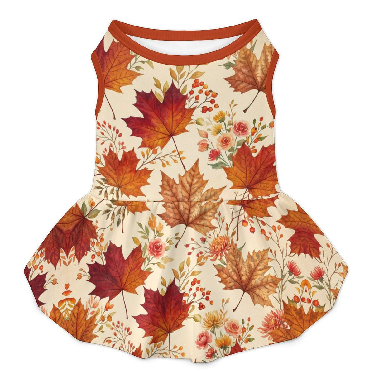Autumn Maple Floral Large Dog Ruffle Dog Dress