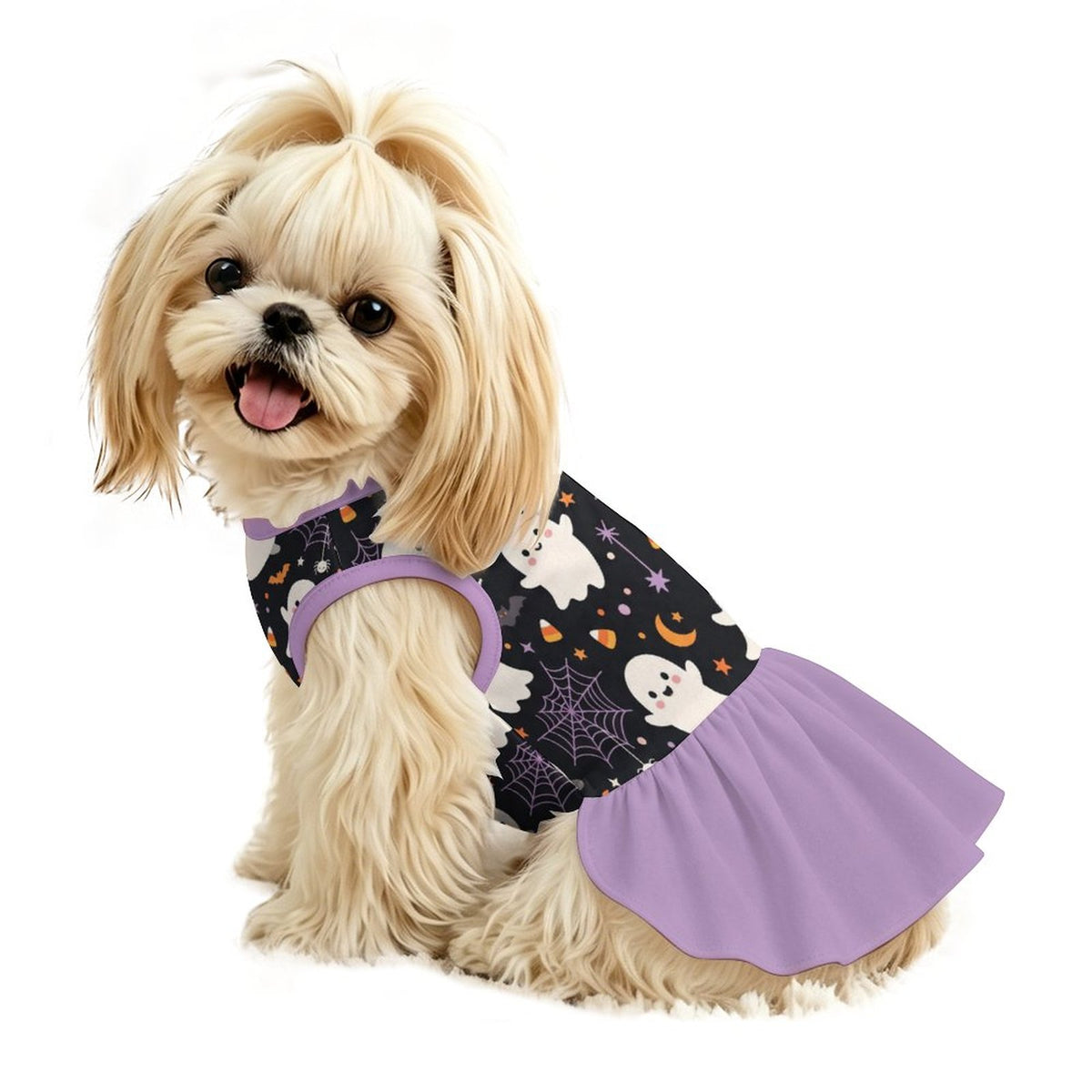 Cute Ghost Spiderweb Small Dog Ruffle Dog Dress