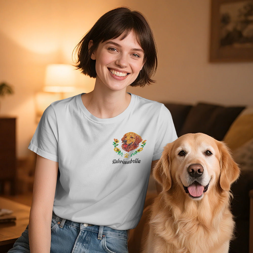 Custom Embroidered-Style Pet T-Shirt – Personalized Dog Lover Gift
