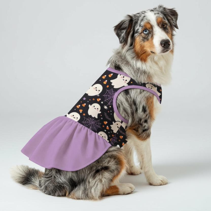 Cute Ghost Spiderweb Large Dog Ruffle Dog Dress