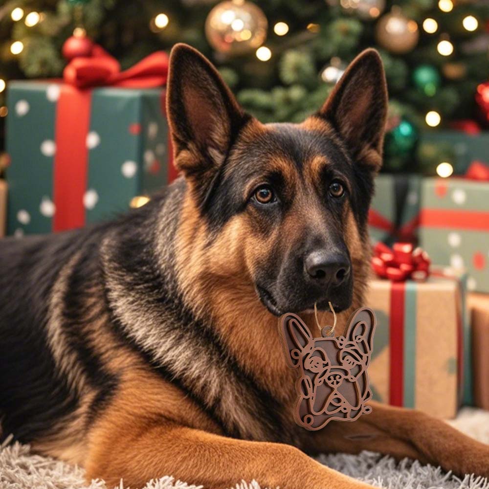 Personalized Line Art Dog Christmas Ornament – Custom Wooden Holiday Gift