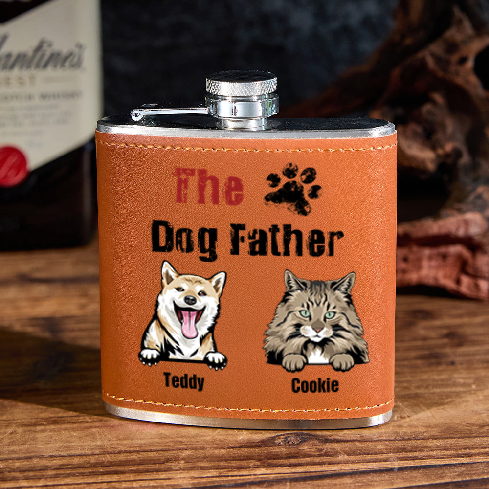 Personalized Dog Name Leather Flask