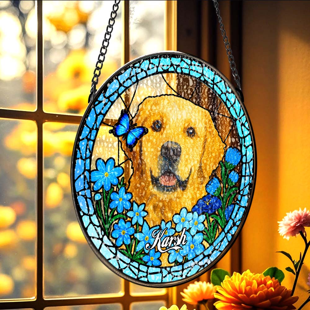 Custom Stained Glass Pet Portrait Suncatcher – Personalized Dog Lover Gift