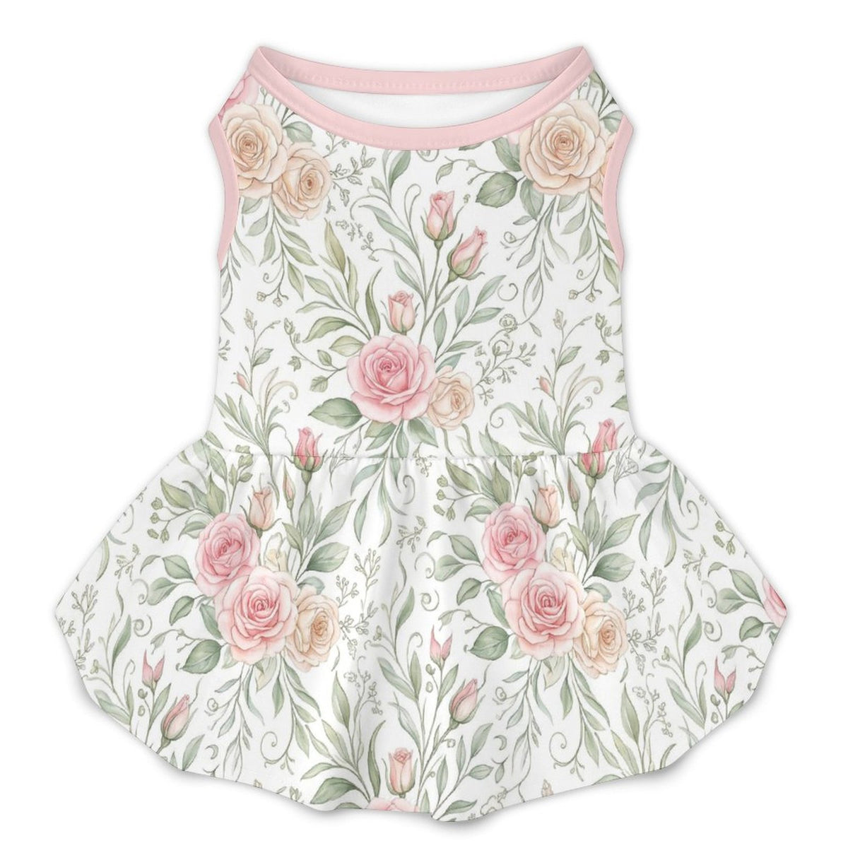 Soft Pink Rose Floral Small Dog Ruffle Dog Dress