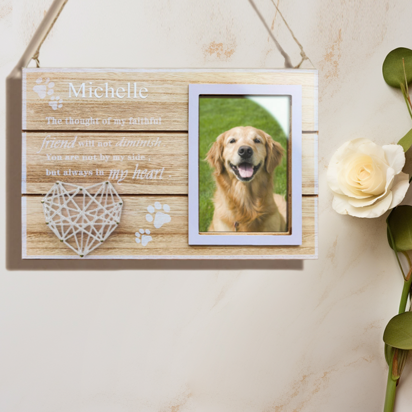 Engraved Wooden Heart Photo Frame – Personalized Dog Lover Gift