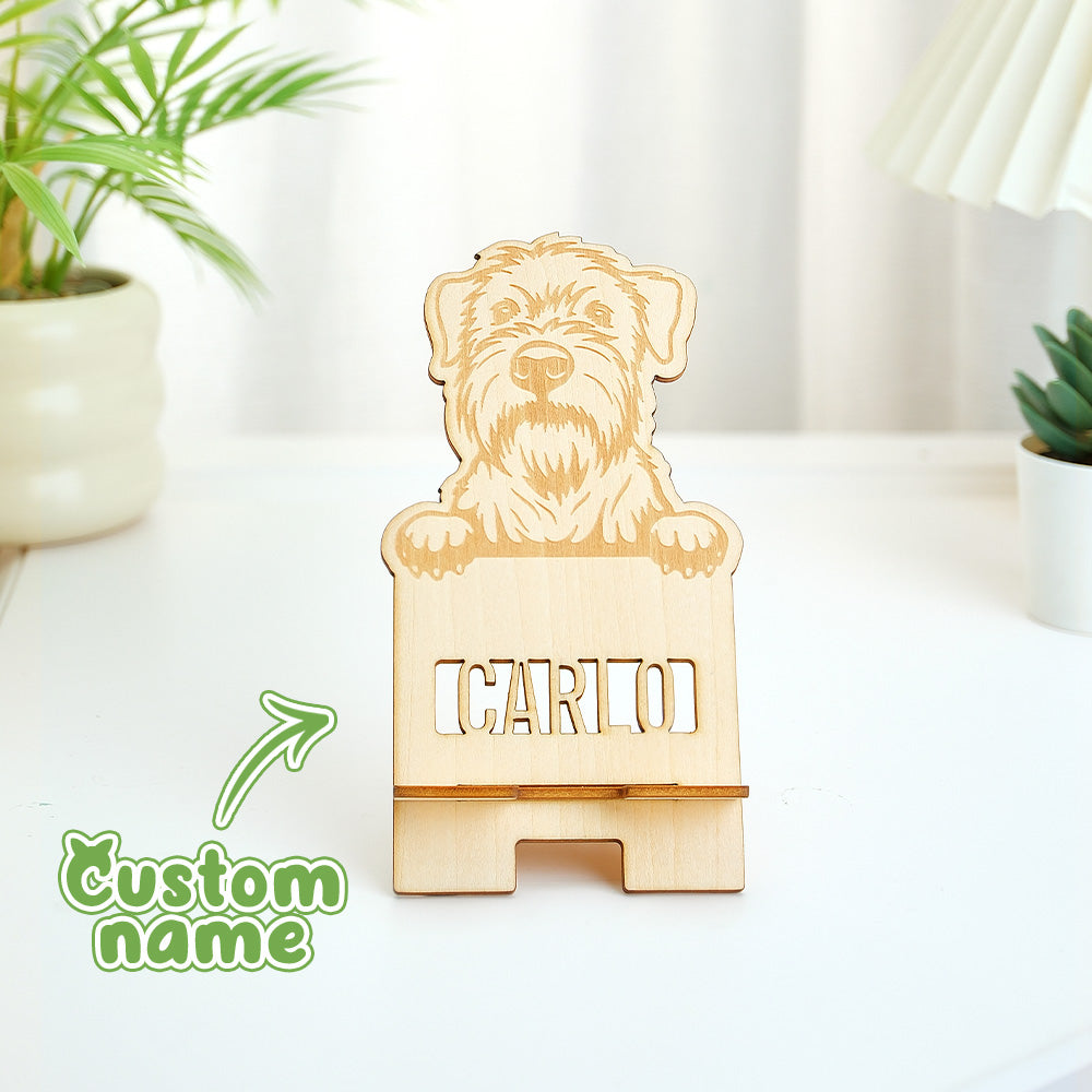 Personalized Engraved Dog Portrait Wooden Phone Stand