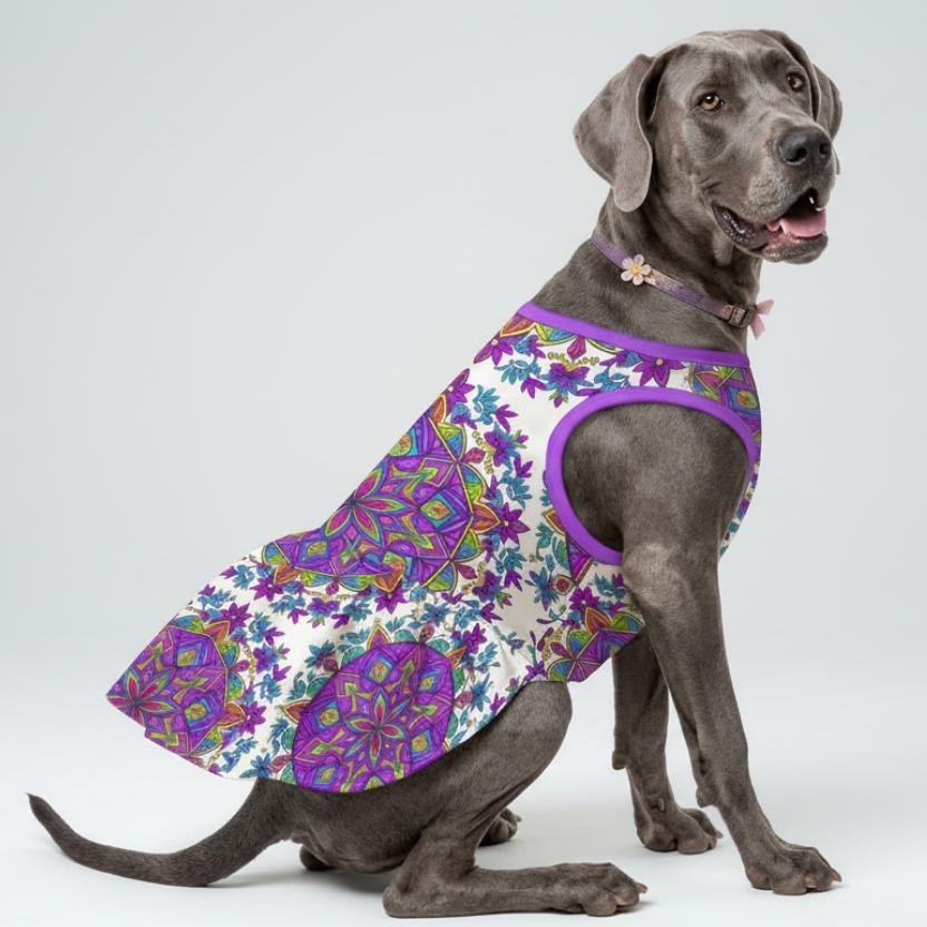 Boho Mandala Floral Large Dog Ruffle Dog Dress