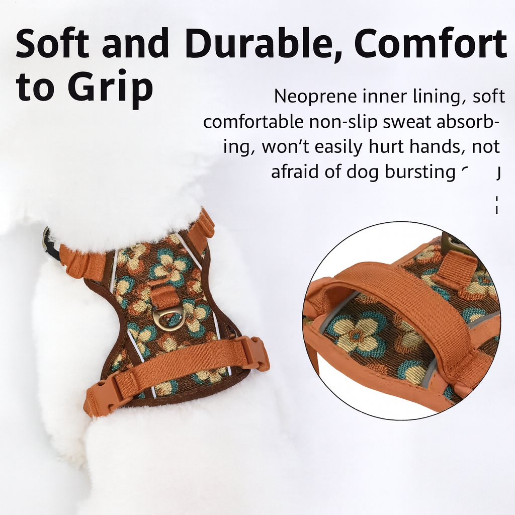 Floral Padded Dog Harness Leash Set