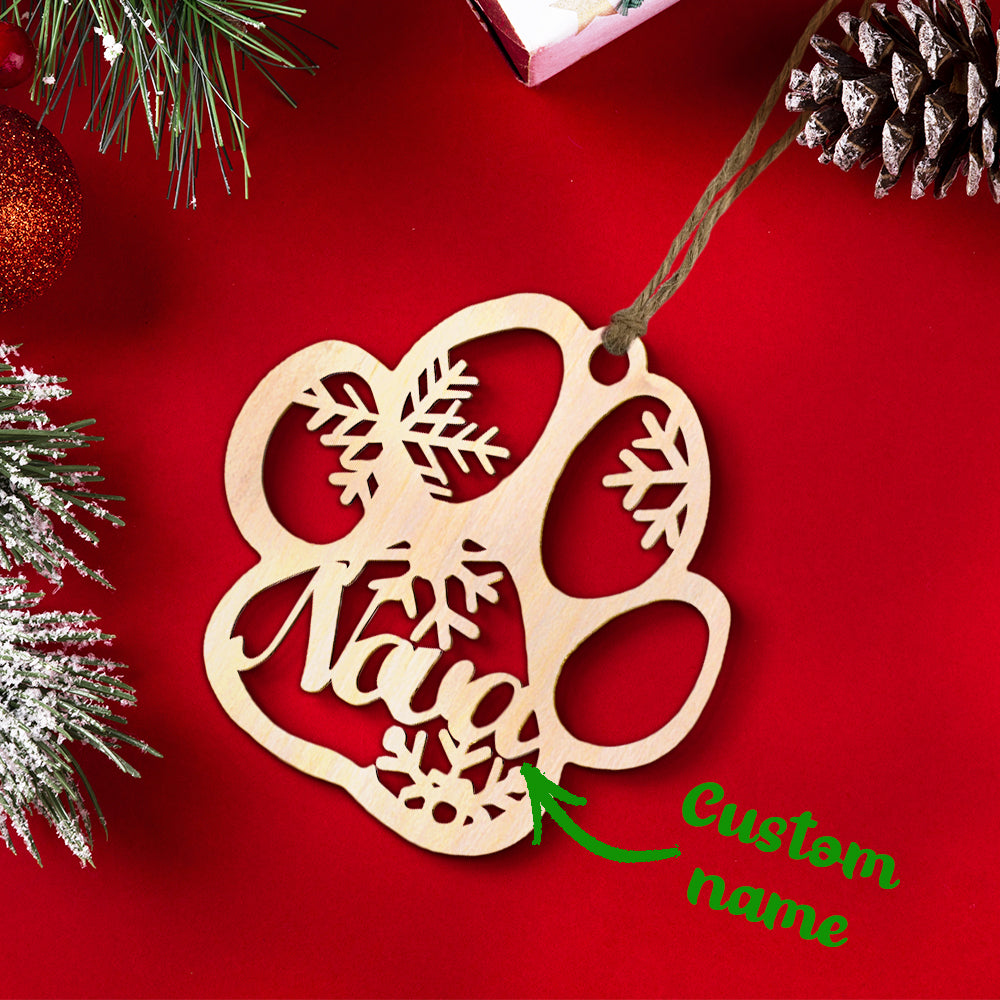 Personalized Dog Paw Ornament – Custom Wooden Keepsake for Christmas