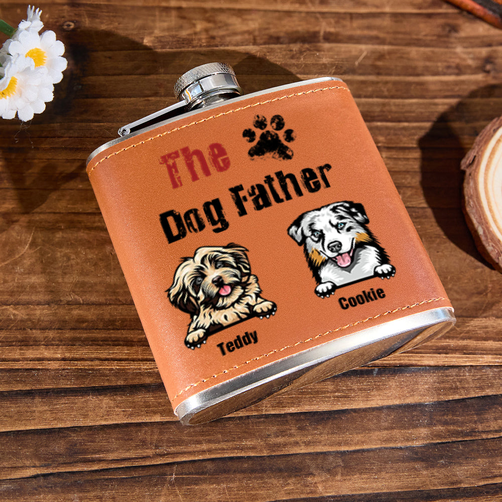 Personalized Dog Name Leather Flask
