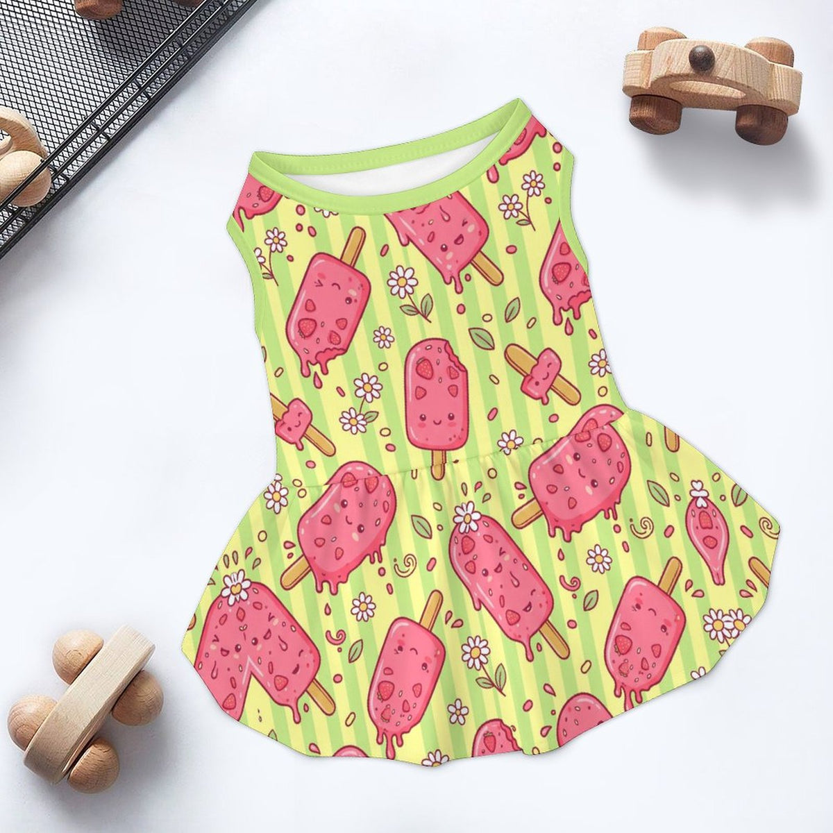 Sweet Strawberry Popsicle Small Dog Ruffle Dog Dress