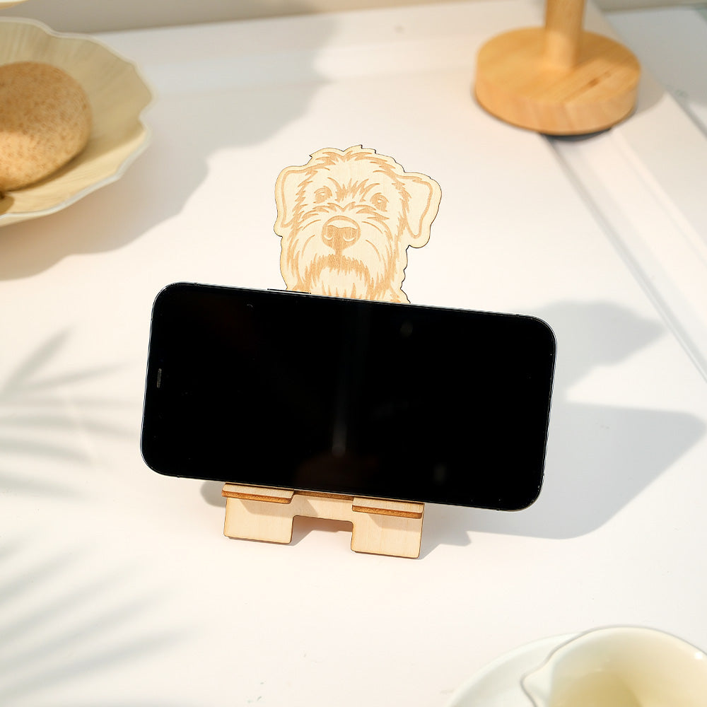 Personalized Engraved Dog Portrait Wooden Phone Stand