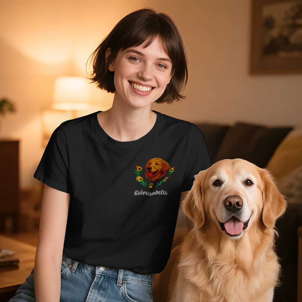 Custom Embroidered-Style Pet T-Shirt – Personalized Dog Lover Gift