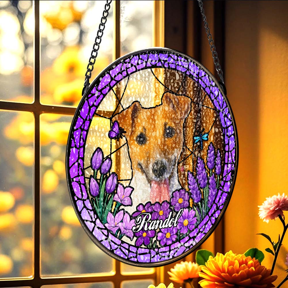 Custom Stained Glass Pet Portrait Suncatcher – Personalized Dog Lover Gift