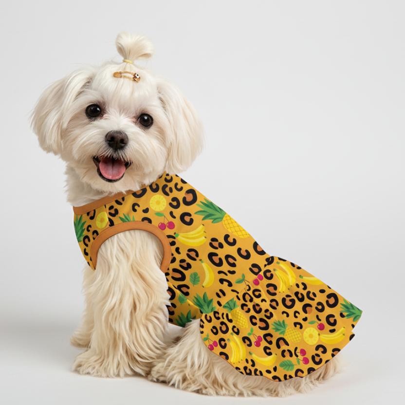 Tropical Leopard Fruit Small Dog Ruffle Dog Dress