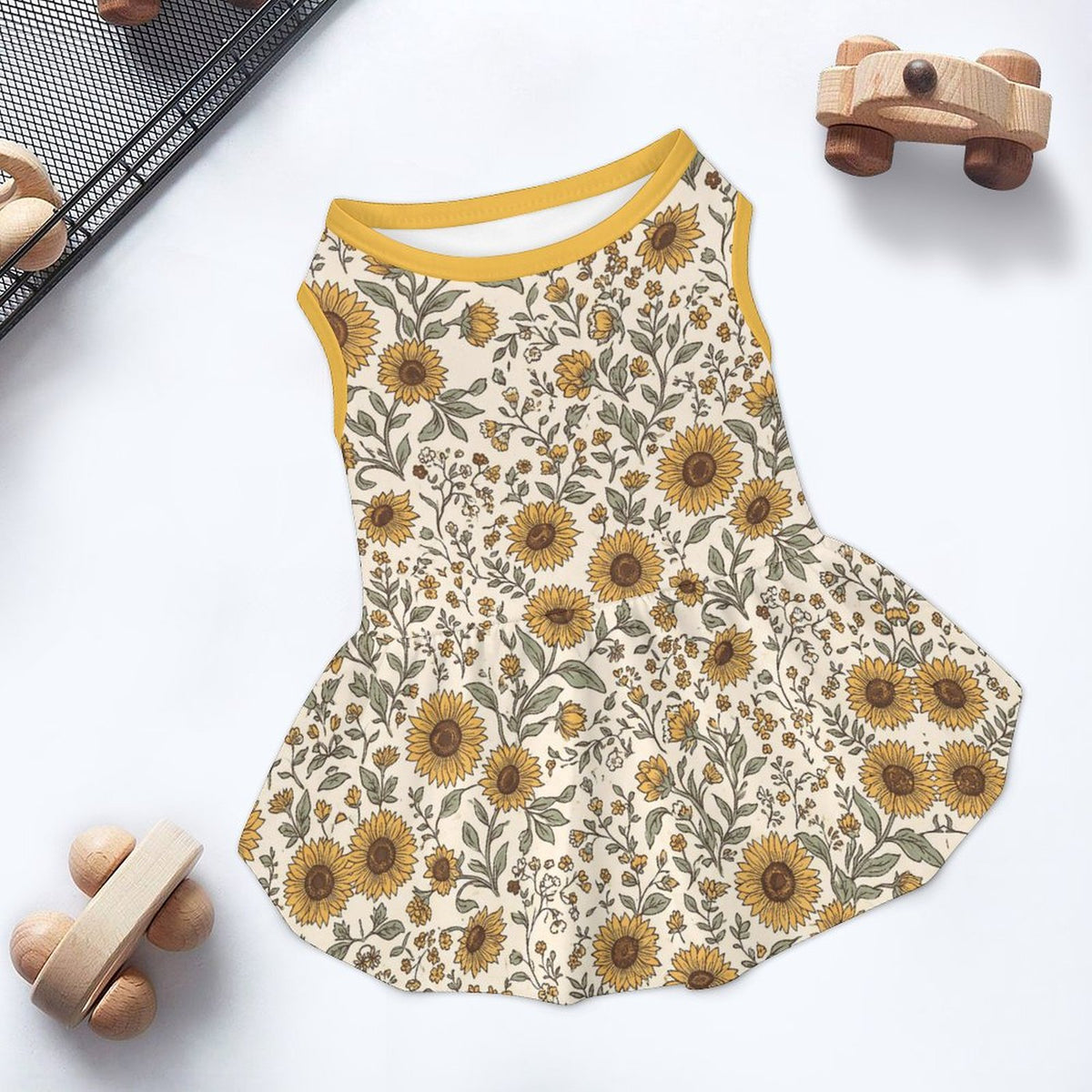 Vintage Sunflower Floral Large Dog Ruffle Dog Dress