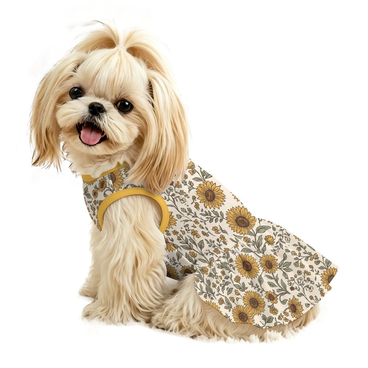 Vintage Sunflower Floral Small Dog Ruffle Dog Dress