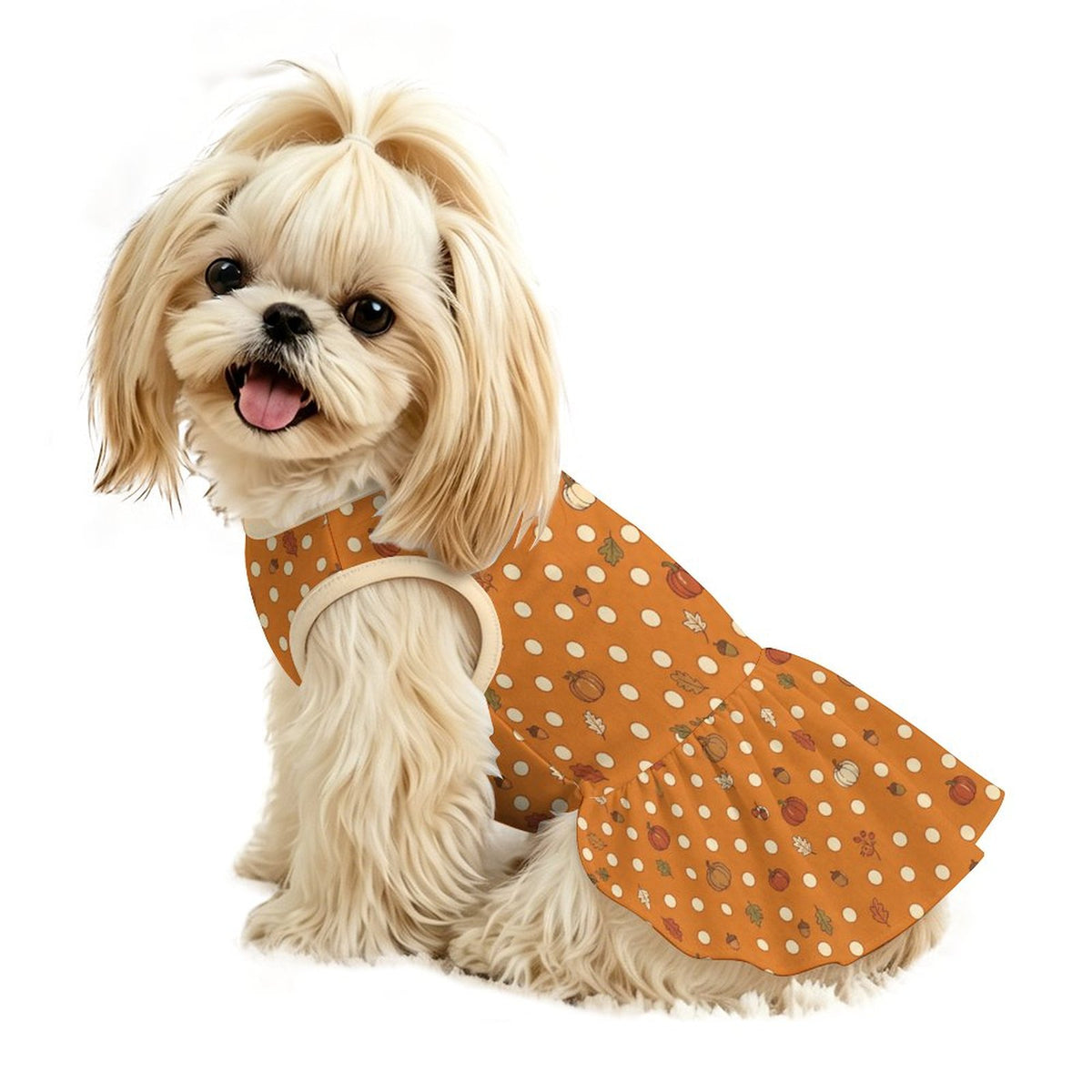 Autumn Pumpkin Polka Dot Small Dog Ruffle Dog Dress