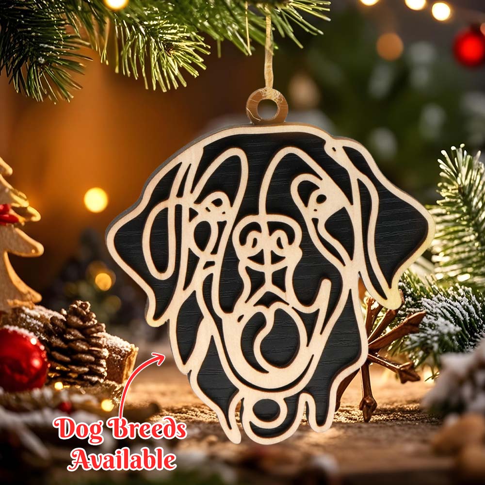 Personalized Line Art Dog Christmas Ornament – Custom Wooden Holiday Gift